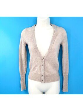 J.CREW ALPACA METALLIC THREAD BEIGE CARDIGAN SWEATER W/ RHINESTONE BUTTONS - XS